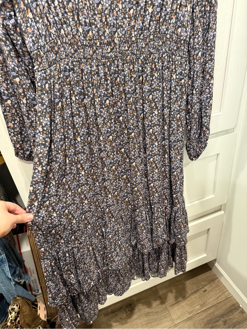 Universal Thread Floral Long Sleeve Ruffle Midi Dress - Navy/Pink/Cream/Purple - Picture 4 of 5